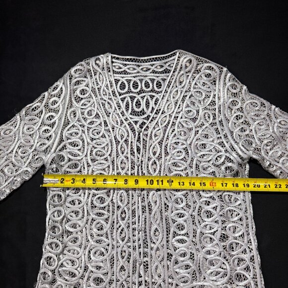 Satin Embroidered Over Mesh Jacket & Lined Sleeveless blouse. Large Silver - Picture 8 of 13